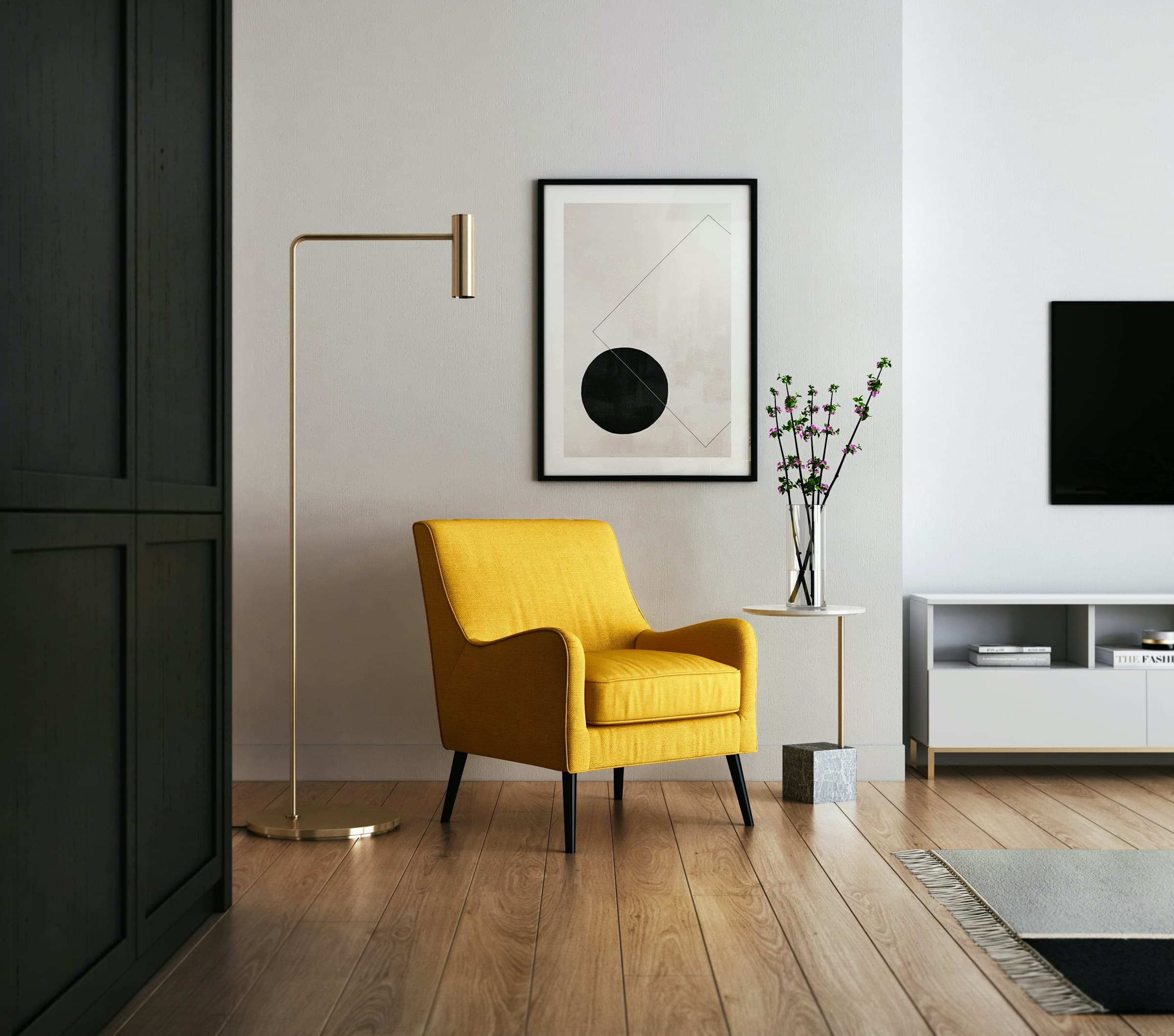 Great room with three-story copper and glass interior